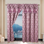 2-Piece Quatrefoil - Moroccan Trellis Jacquard Look Curtain Panels- Attached Valance - 54" W x 84" L, Set of 2