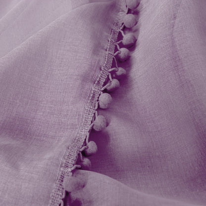 Elegant Comfort Set of 2 Pom Pom Tasseled Sheer Curtain - Rod Pocket