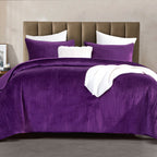 3-Piece Velvet Corduroy Stripe Quilted Bedspread Coverlet Set