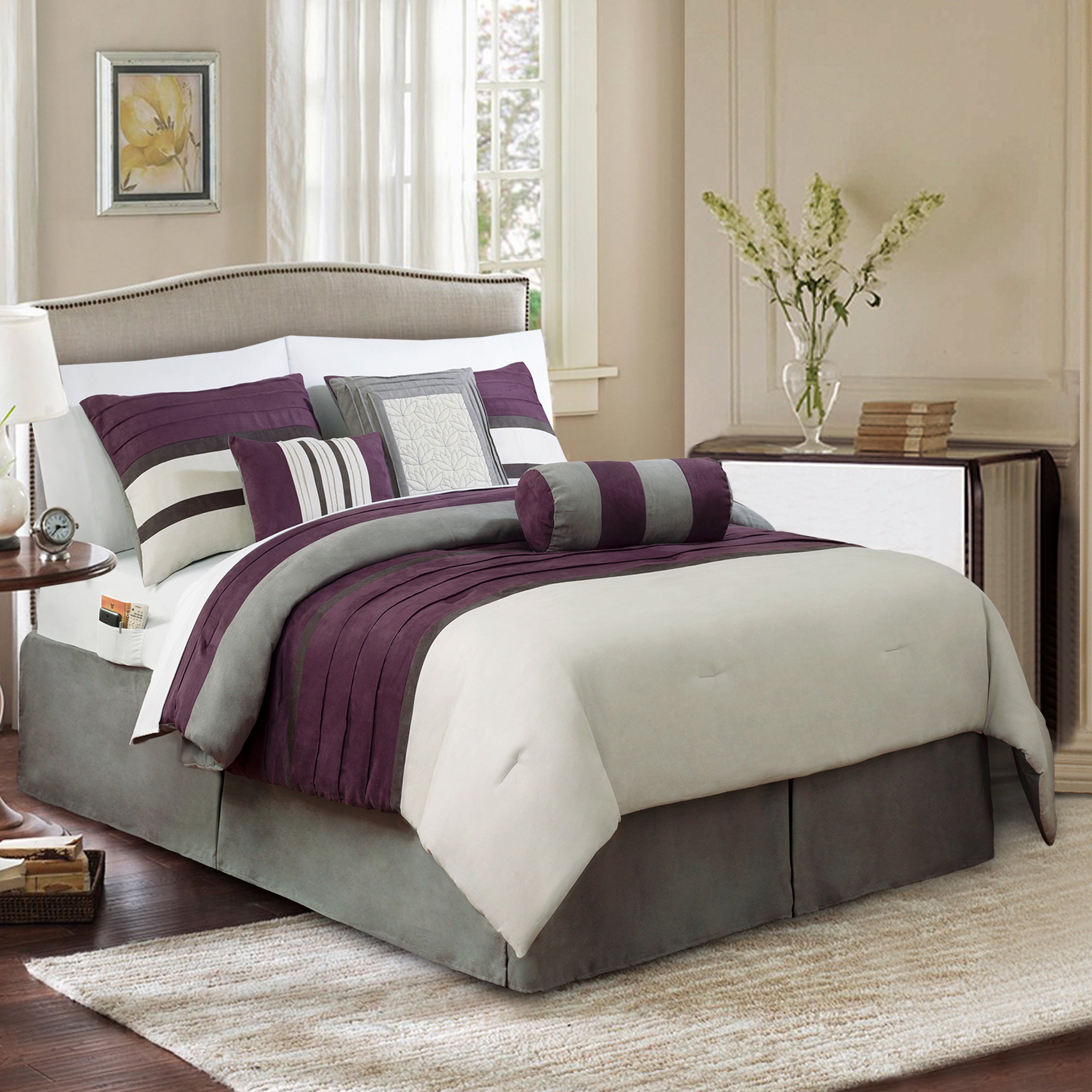 12-Piece Cirena Micro suede Comforter Set, Includes 6-Piece Sheet Set with Double Sided Storage Pockets