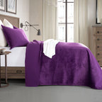 3-Piece Velvet Corduroy Stripe Quilted Bedspread Coverlet Set
