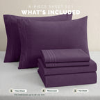 Extra deep 18-24 Inch Pocket 3 Line Embroidery, 6-Piece Sheet Set, Moody Shades