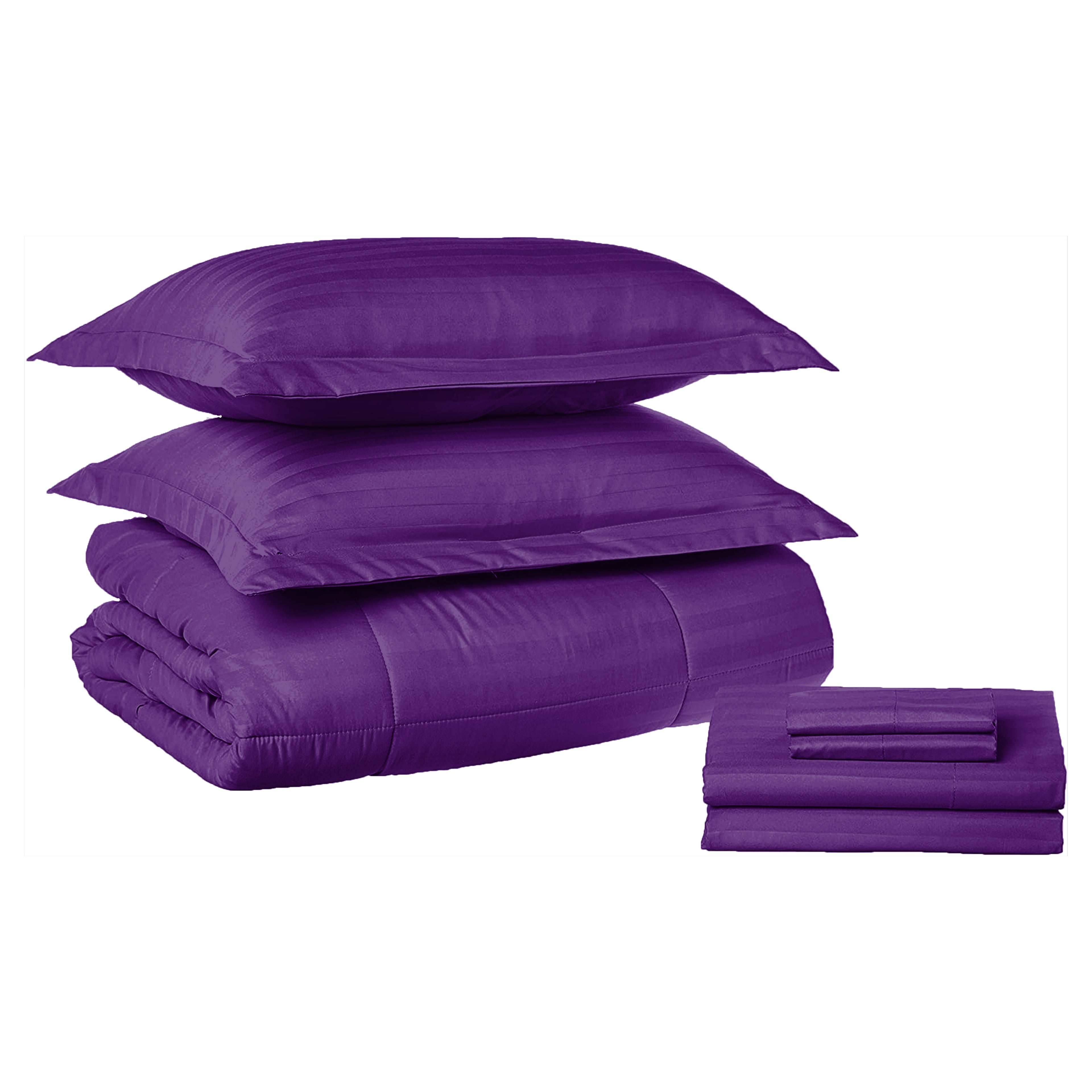 8-Piece Dobby Stripe Comforter Set - Includes 4-Piece Sheet Set with Double Sided Storage Pockets