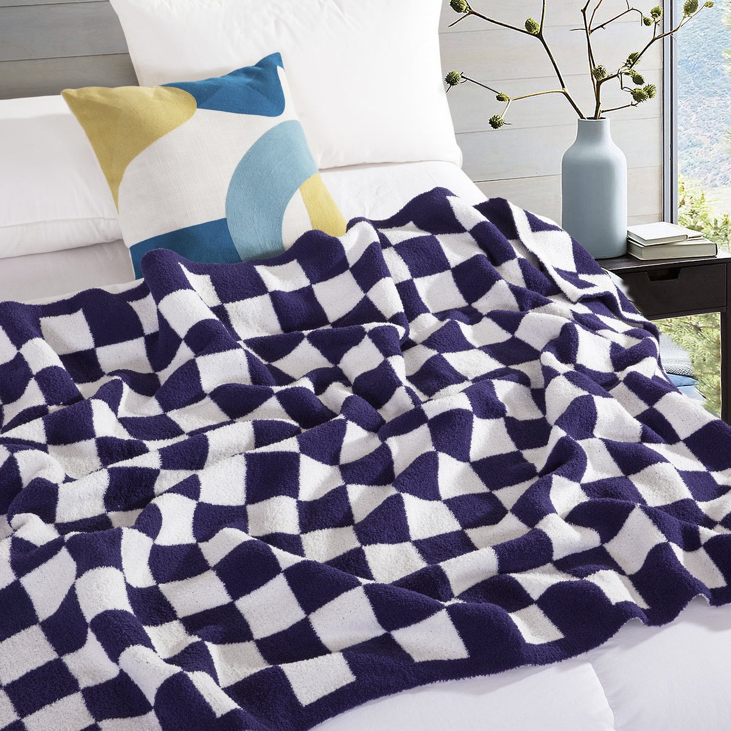 Elegant Comfort 50" x 70"  Ultra Soft Checkered Knitted Throw Blanket