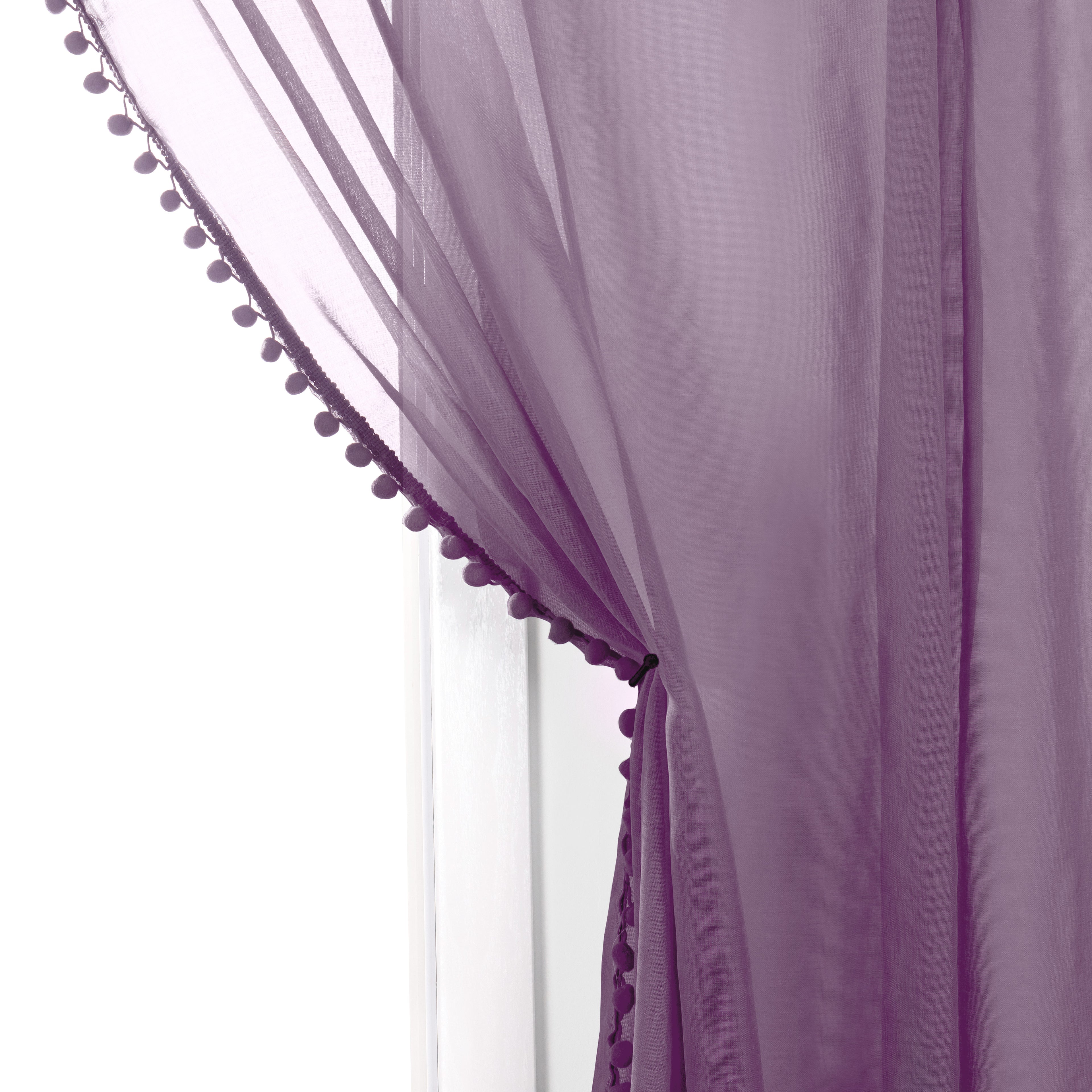 Set of 2 Pom Pom Tasseled Sheer Curtain - Rod Pocket