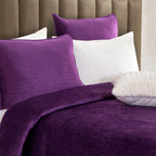3-Piece Velvet Corduroy Stripe Quilted Bedspread Coverlet Set