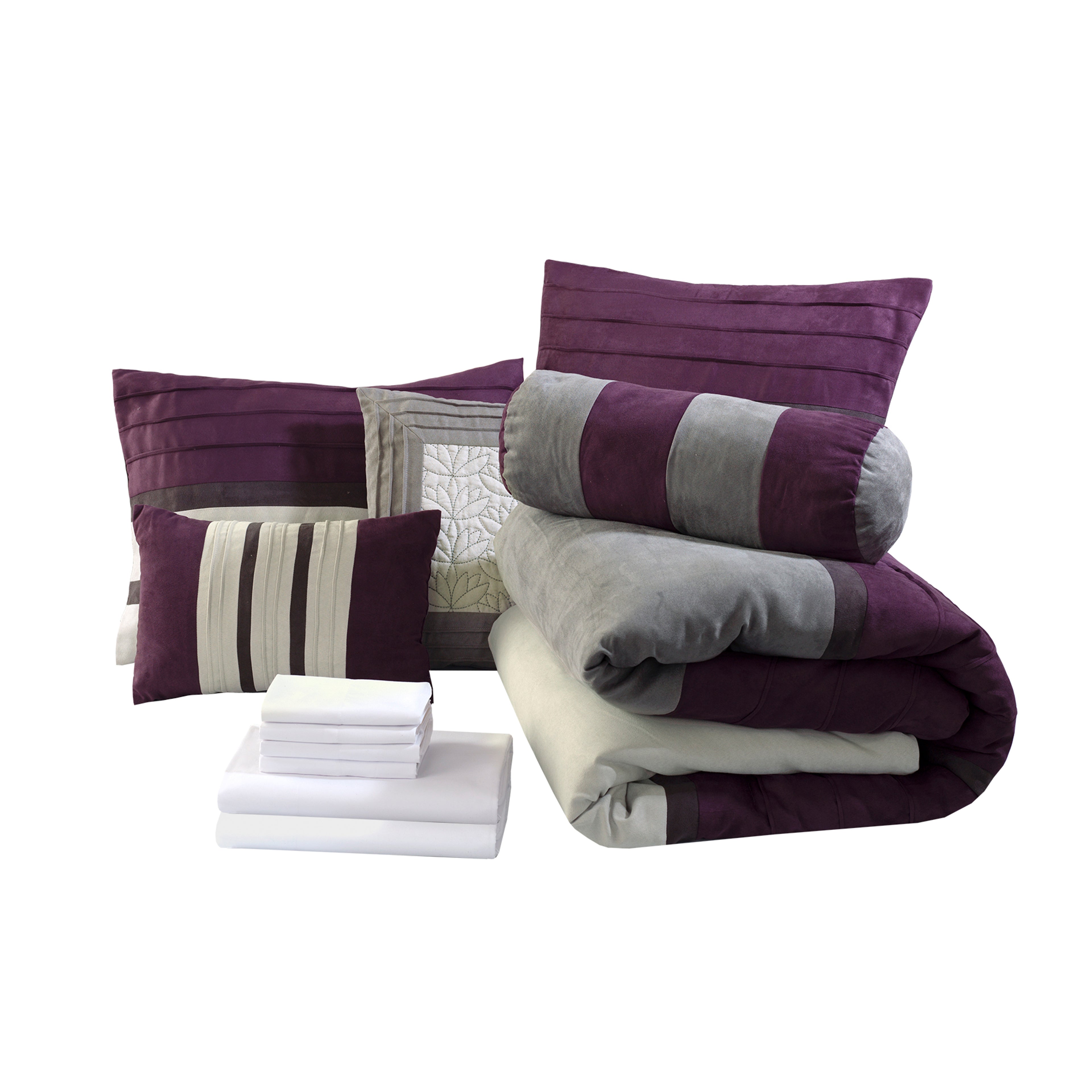 12-Piece Cirena Micro suede Comforter Set, Includes 6-Piece Sheet Set with Double Sided Storage Pockets