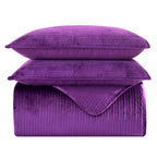 3-Piece Velvet Corduroy Stripe Quilted Bedspread Coverlet Set