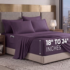 Extra deep 18-24 Inch Pocket 3 Line Embroidery, 6-Piece Sheet Set, Moody Shades