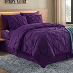 8-Piece Pintuck Pinch Pleated Comforter Set - Includes 4-Piece Sheet Set with Double Sided Storage Pockets