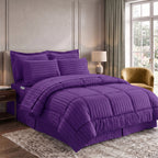 8-Piece Dobby Stripe Comforter Set - Includes 4-Piece Sheet Set with Double Sided Storage Pockets