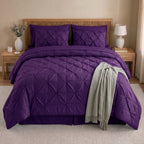 8-Piece Pintuck Pinch Pleated Comforter Set - Includes 4-Piece Sheet Set with Double Sided Storage Pockets