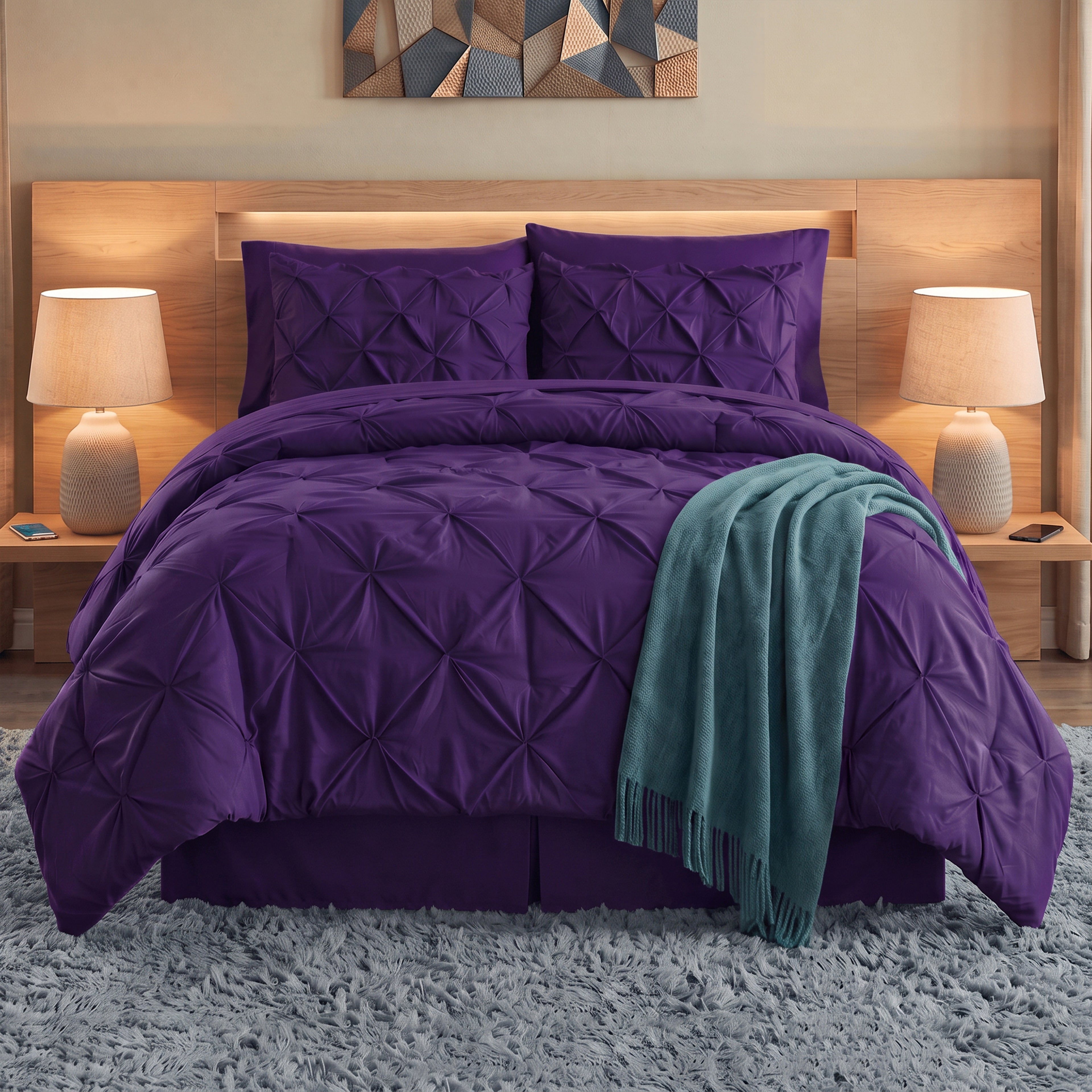 8-Piece Pintuck Pinch Pleated Comforter Set - Includes 4-Piece Sheet Set with Double Sided Storage Pockets