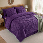8-Piece Pintuck Pinch Pleated Comforter Set - Includes 4-Piece Sheet Set with Double Sided Storage Pockets