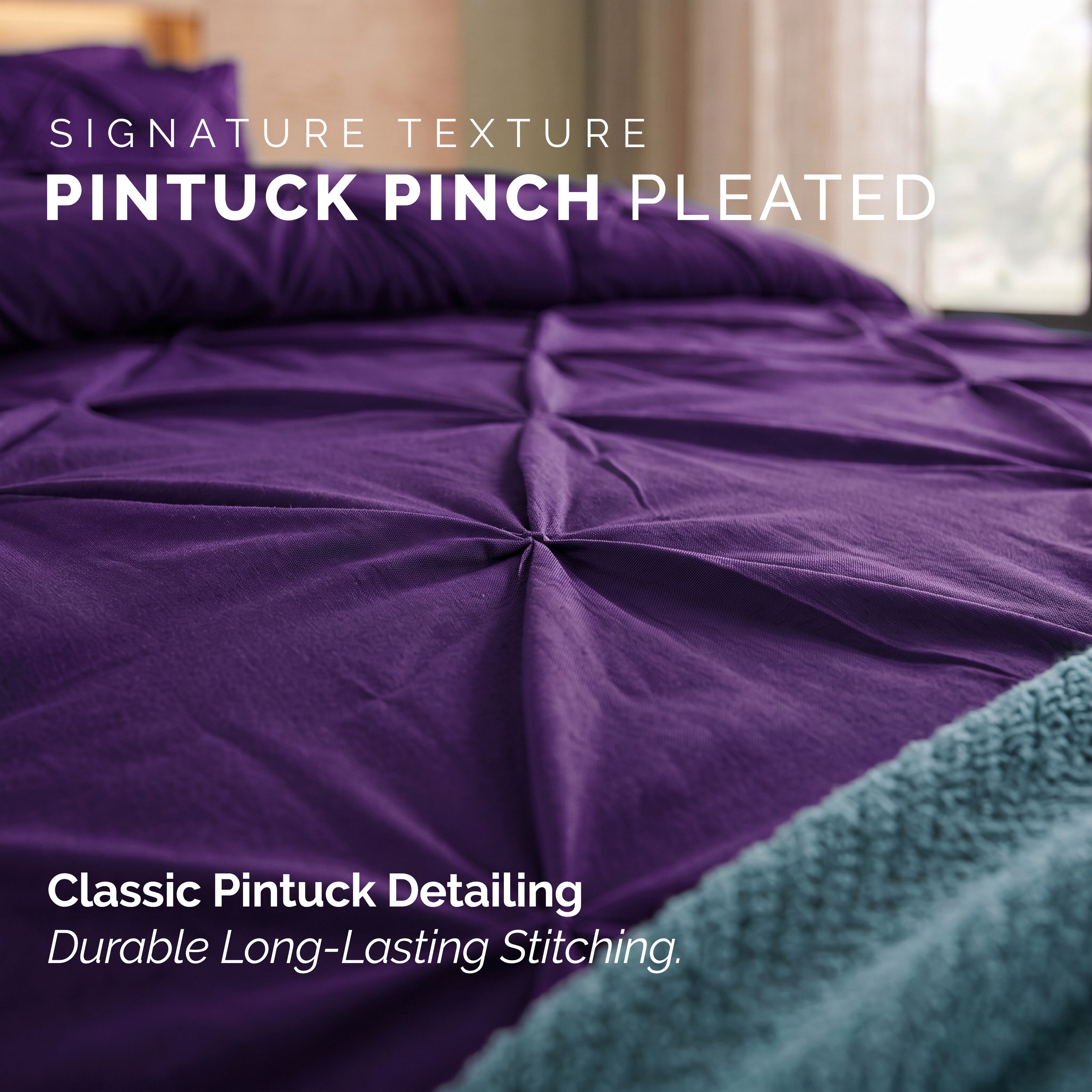 8-Piece Pintuck Pinch Pleated Comforter Set - Includes 4-Piece Sheet Set with Double Sided Storage Pockets