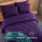 8-Piece Pintuck Pinch Pleated Comforter Set - Includes 4-Piece Sheet Set with Double Sided Storage Pockets