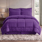 8-Piece Dobby Stripe Comforter Set - Includes 4-Piece Sheet Set with Double Sided Storage Pockets