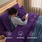 8-Piece Pintuck Pinch Pleated Comforter Set - Includes 4-Piece Sheet Set with Double Sided Storage Pockets