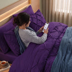 8-Piece Pintuck Pinch Pleated Comforter Set - Includes 4-Piece Sheet Set with Double Sided Storage Pockets