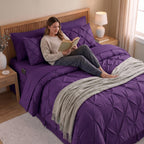 8-Piece Pintuck Pinch Pleated Comforter Set - Includes 4-Piece Sheet Set with Double Sided Storage Pockets