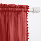 Set of 2 Pom Pom Tasseled Sheer Curtain - Rod Pocket