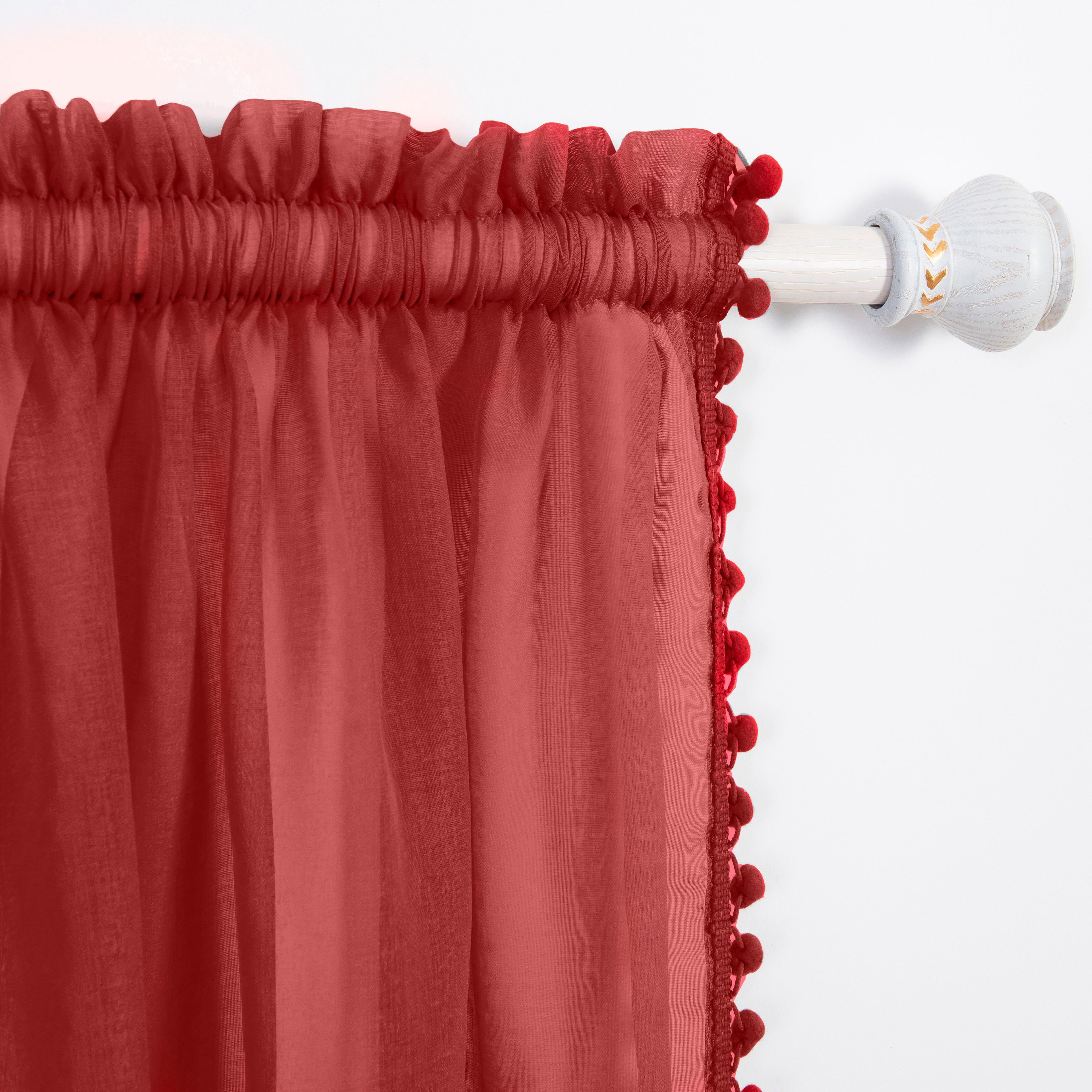 Set of 2 Pom Pom Tasseled Sheer Curtain - Rod Pocket