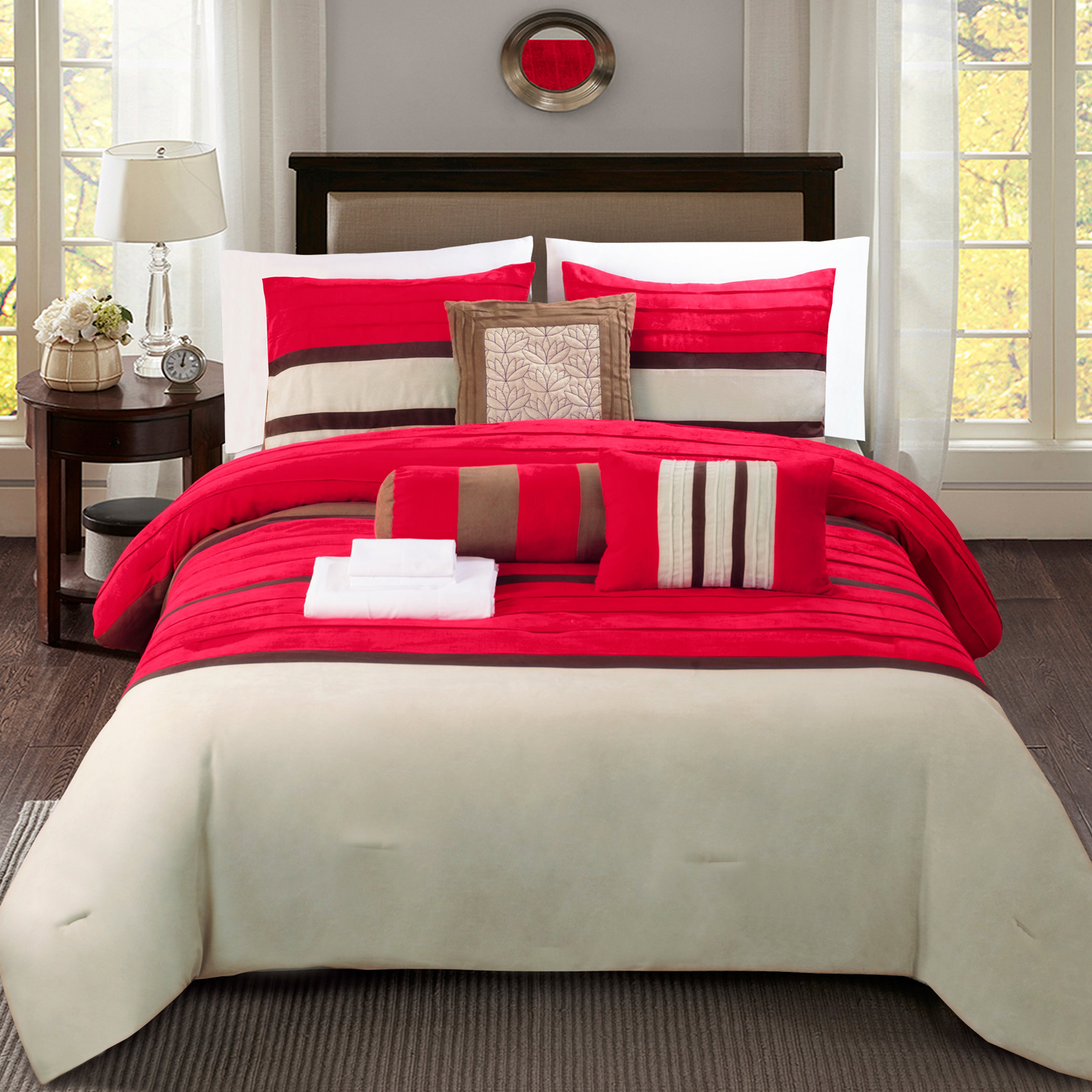 12-Piece Cirena Micro suede Comforter Set, Includes 6-Piece Sheet Set with Double Sided Storage Pockets