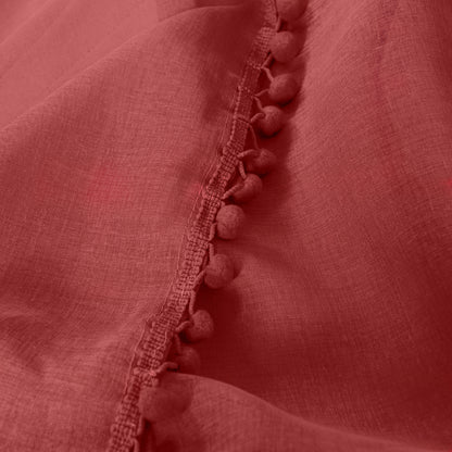 Elegant Comfort Set of 2 Pom Pom Tasseled Sheer Curtain - Rod Pocket