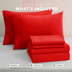 Extra deep Pocket 3 Line Embroidery, 6-Piece Sheet Set