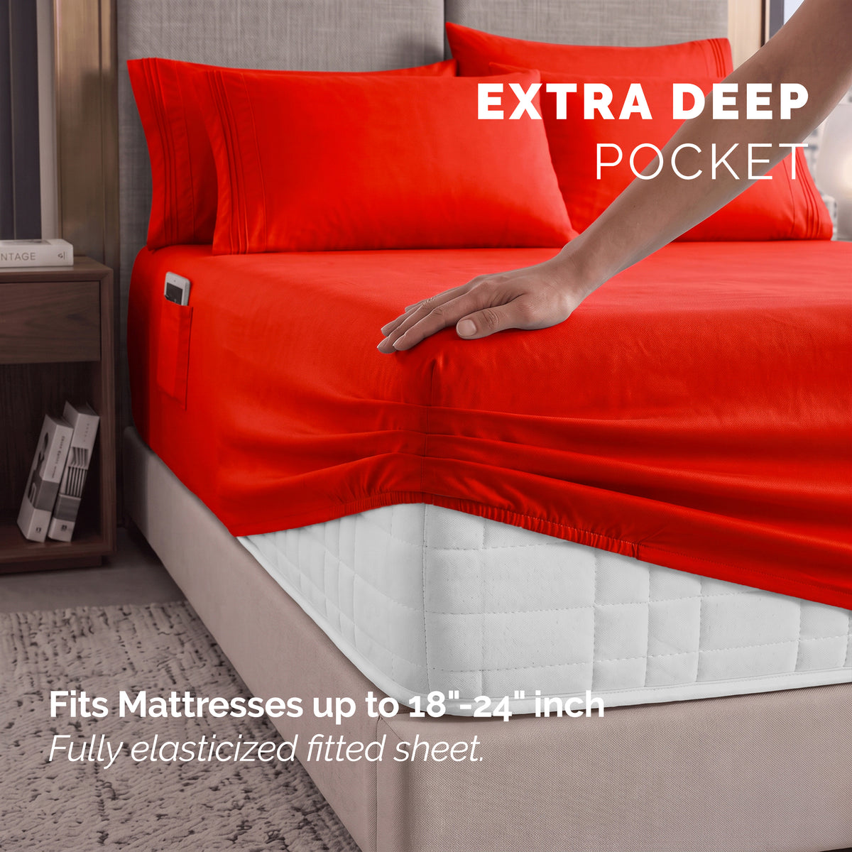 Extra deep Pocket 3 Line Embroidery, 6-Piece Sheet Set