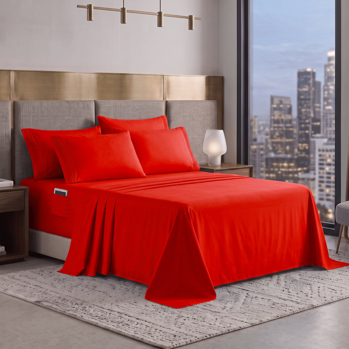 Extra deep Pocket 3 Line Embroidery, 6-Piece Sheet Set