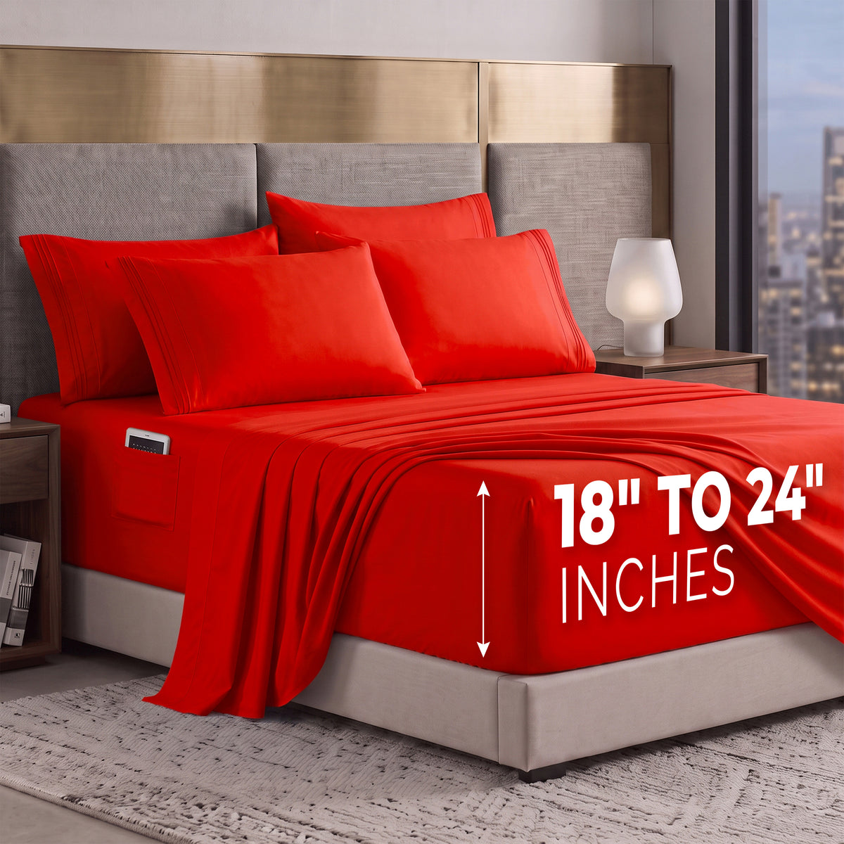 Extra deep Pocket 3 Line Embroidery, 6-Piece Sheet Set