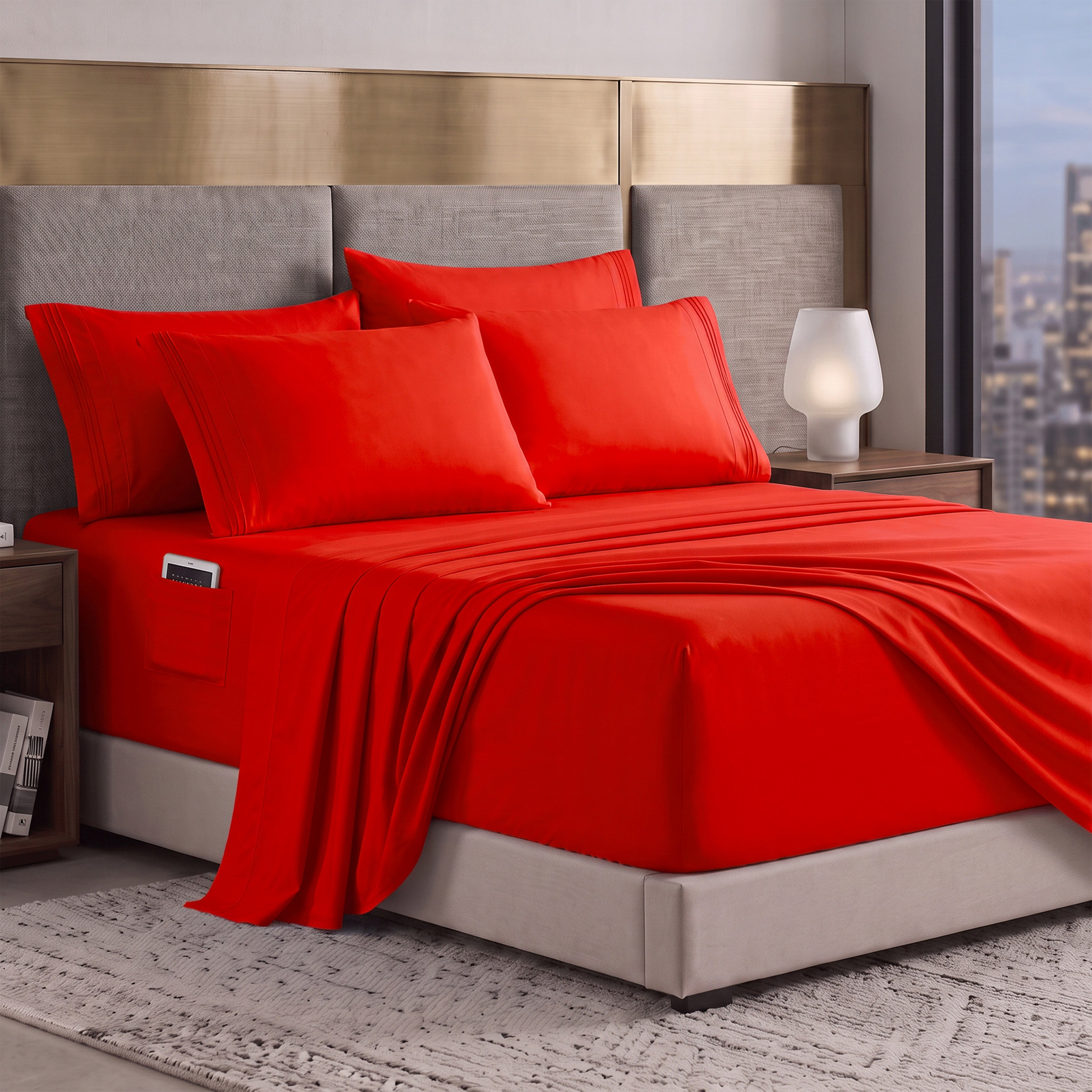 Extra deep Pocket 3 Line Embroidery, 6-Piece Sheet Set