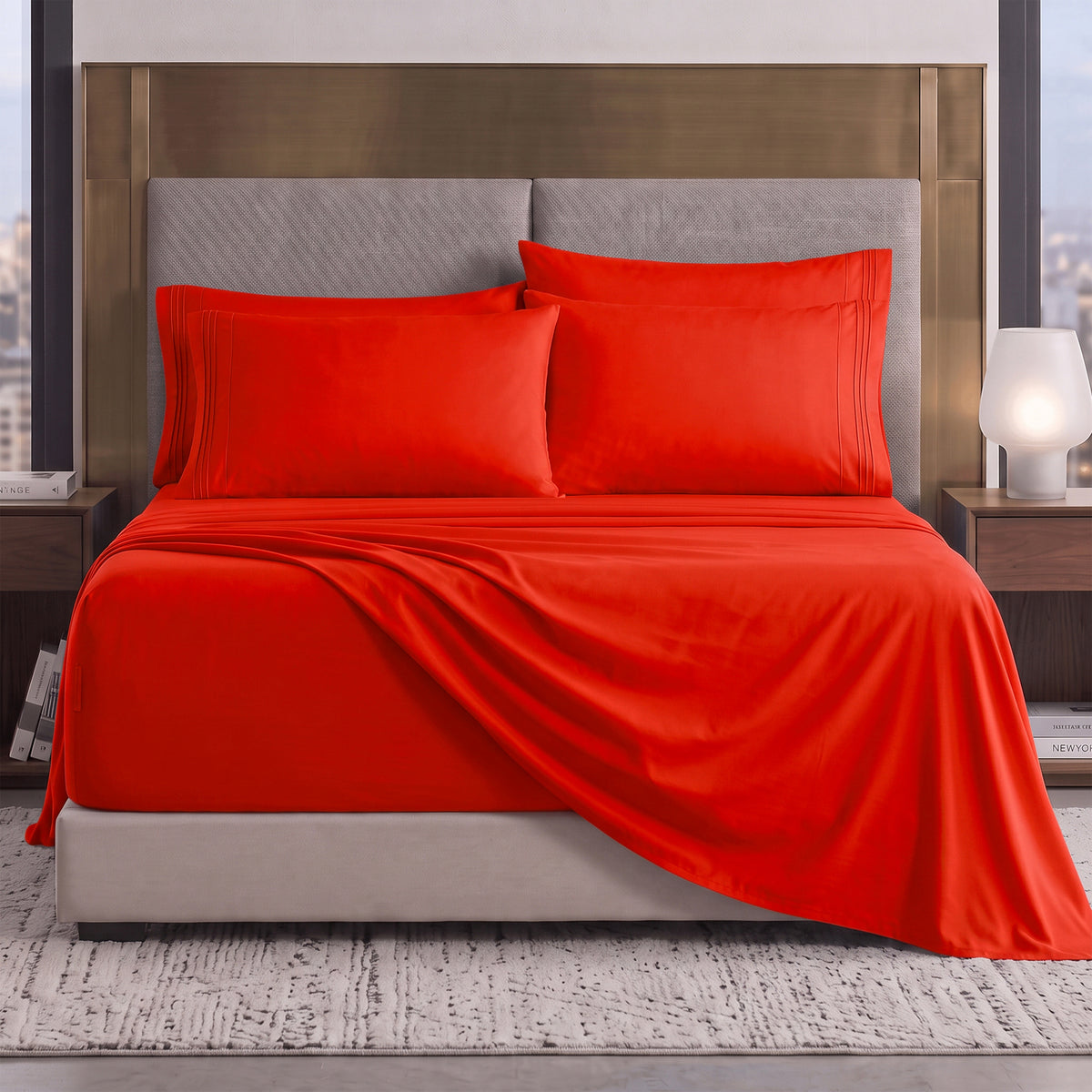 Extra deep Pocket 3 Line Embroidery, 6-Piece Sheet Set