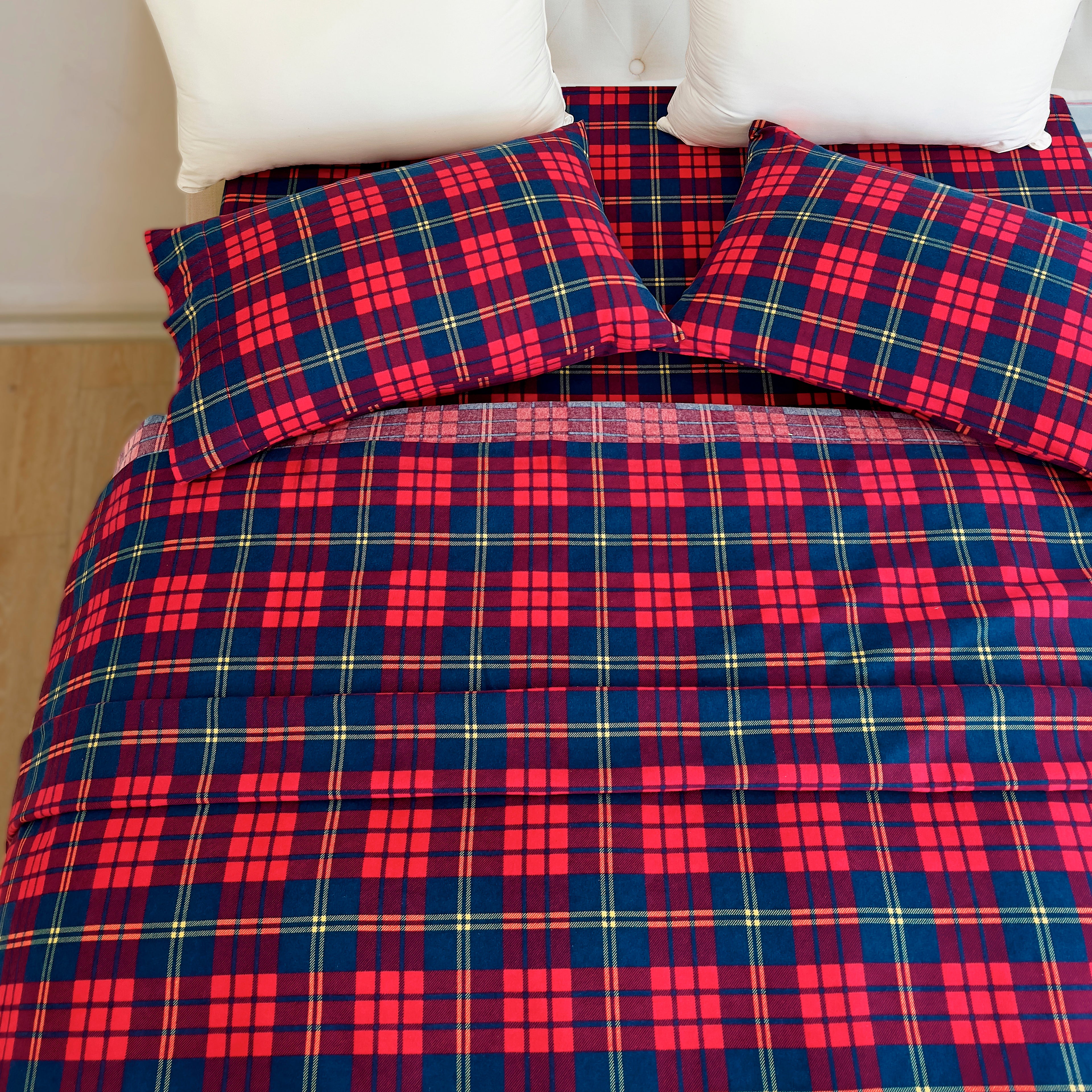 Flannel Plaid - 100% Turkish Cotton Flannel, 4-Piece Flannel Sheet Set