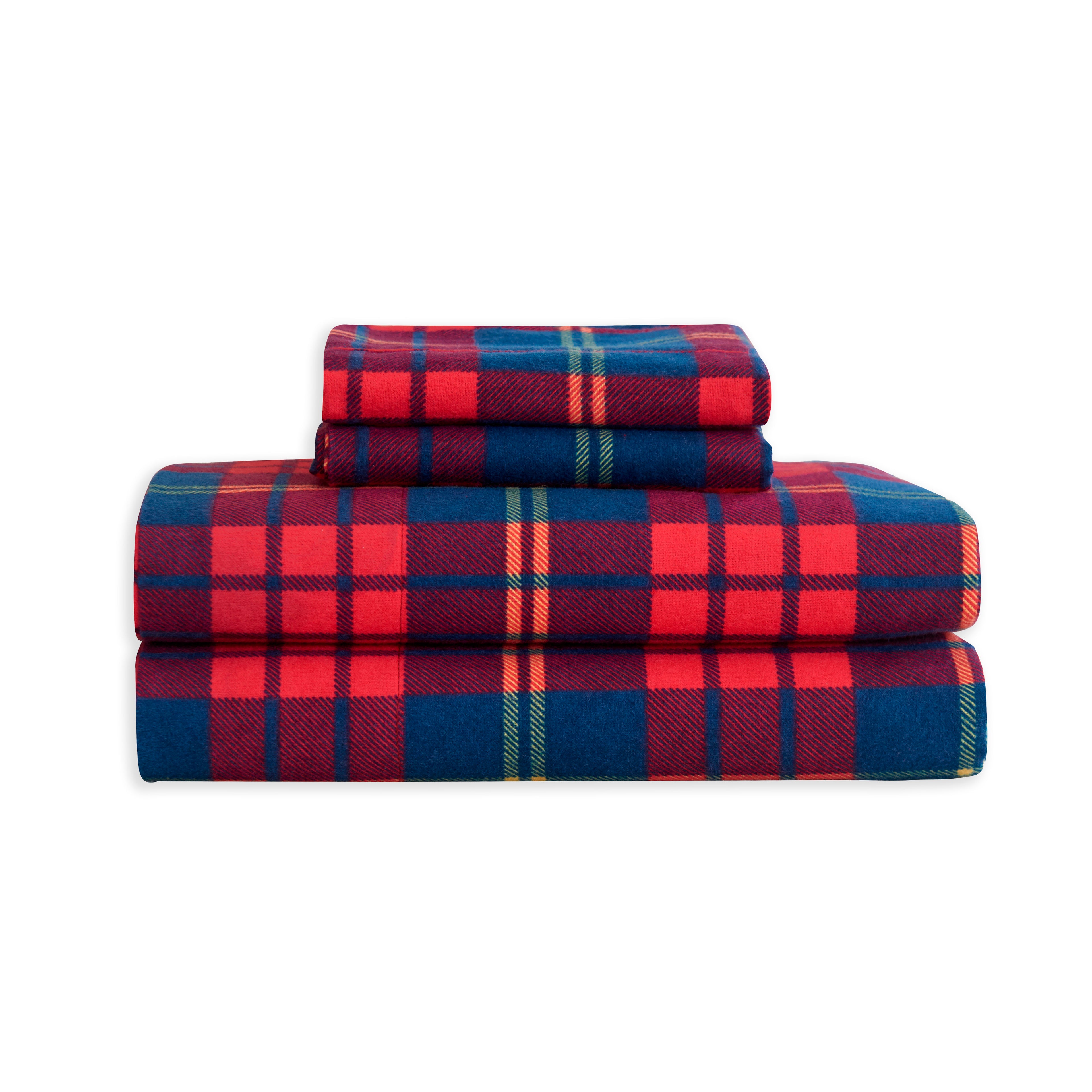 Flannel Plaid - 100% Turkish Cotton Flannel, 4-Piece Flannel Sheet Set