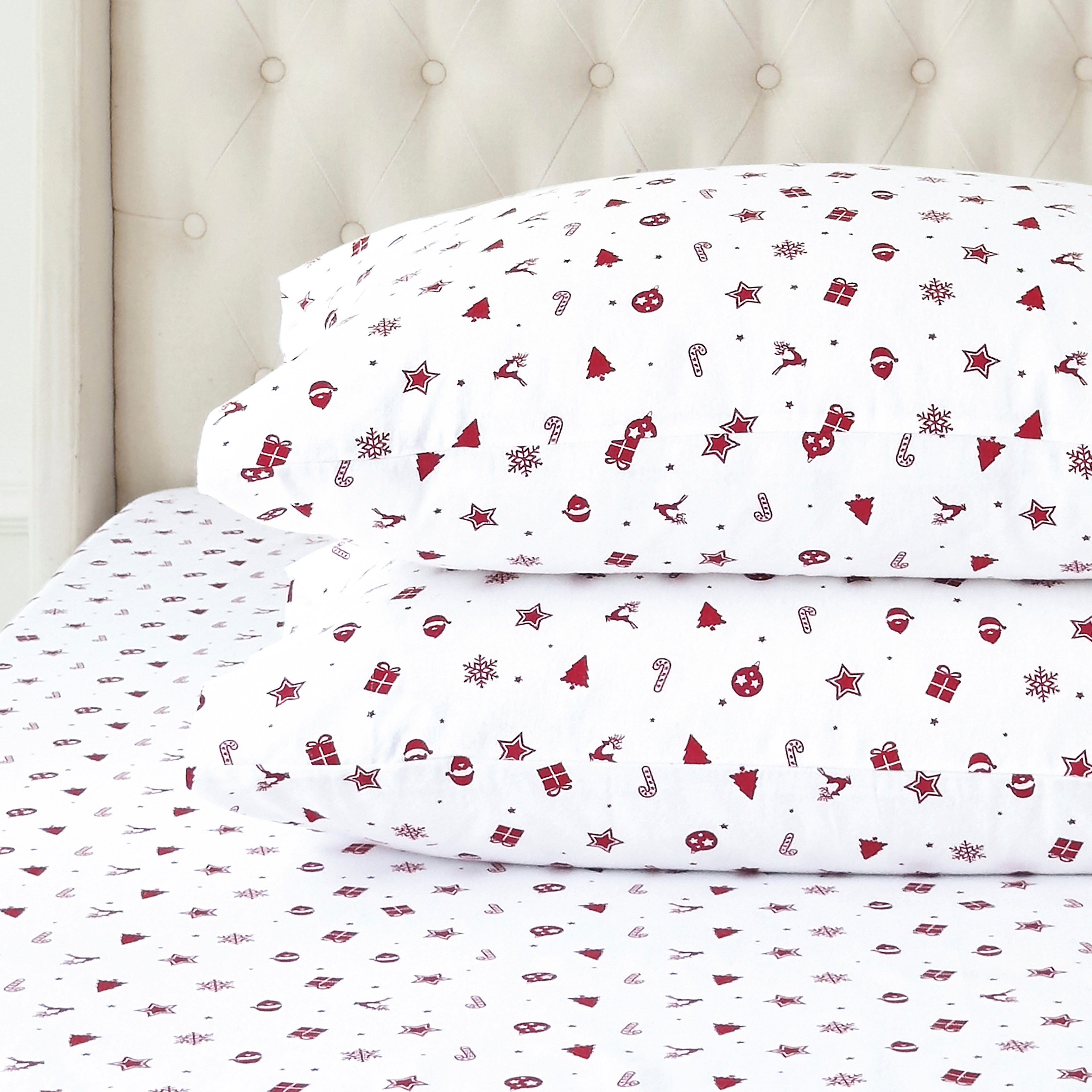 4-Piece Holiday Cotton Flannel Sheet Set - 100% Turkish Cotton