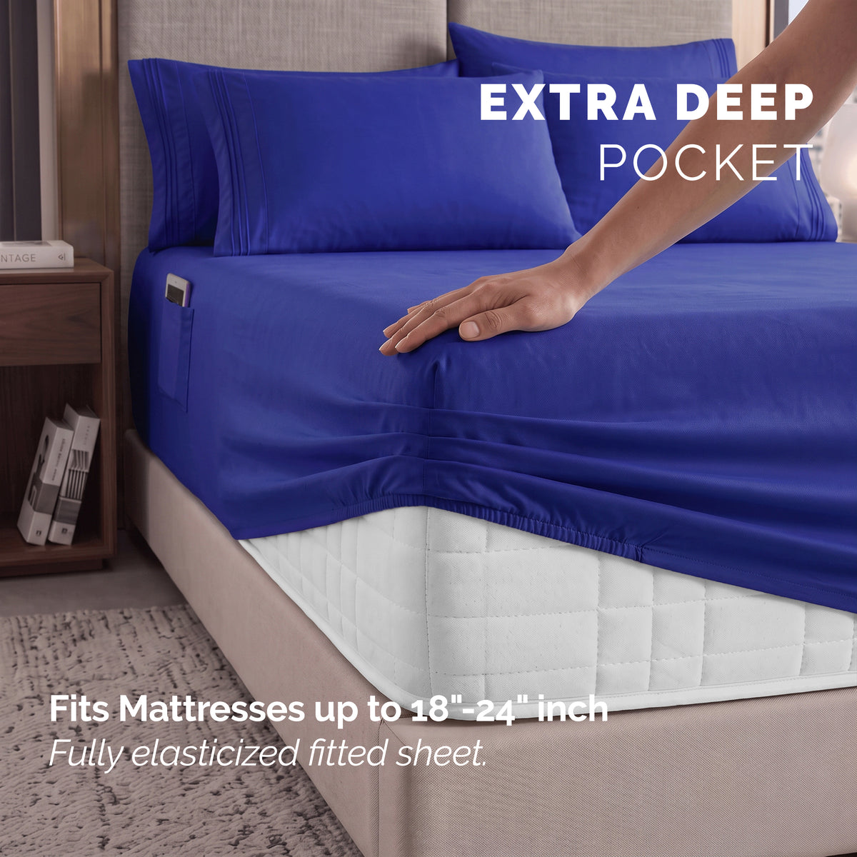 Extra deep 18-24 Inch Pocket 3 Line Embroidery, 6-Piece Sheet Set, Moody Shades