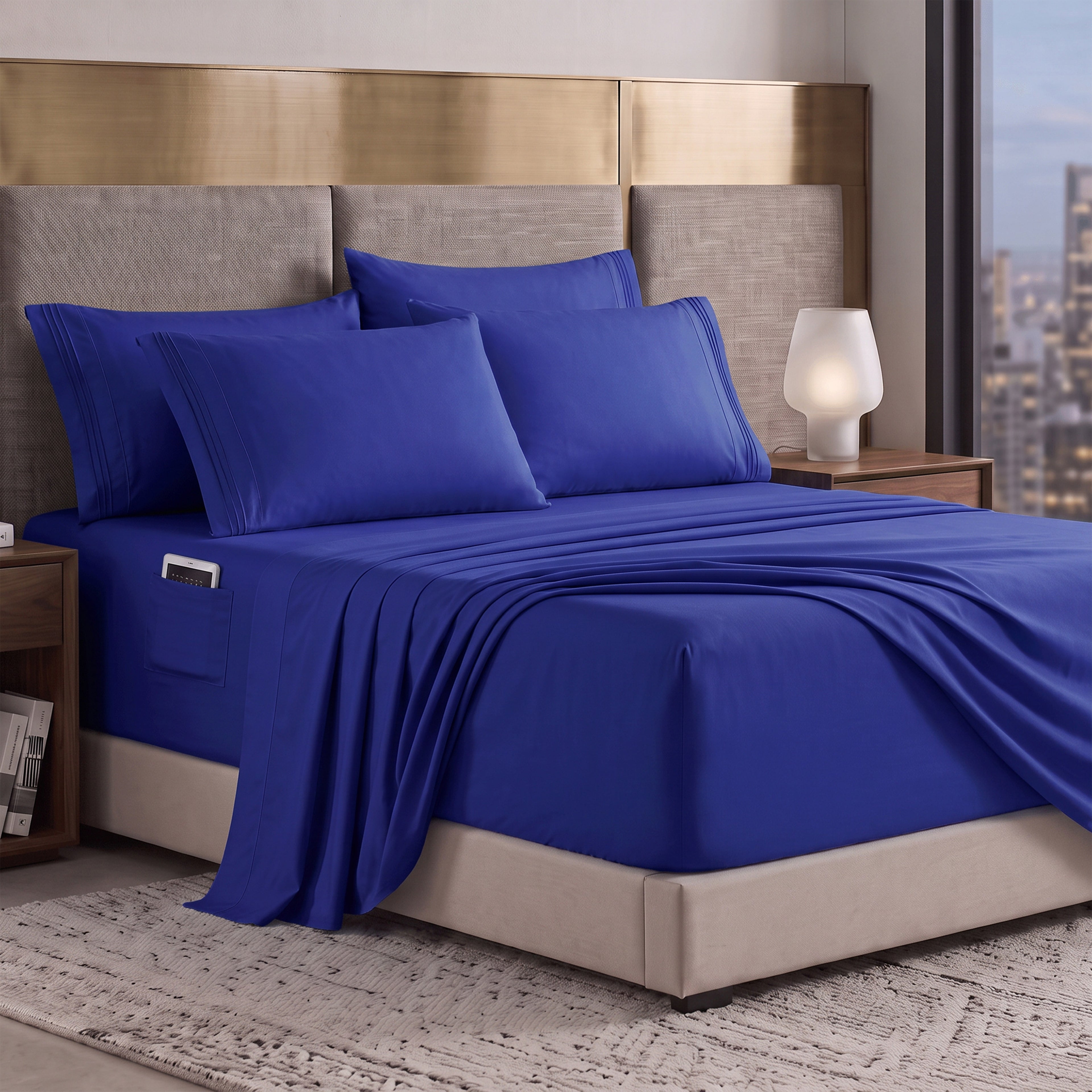 Extra deep 18-24 Inch Pocket 3 Line Embroidery, 6-Piece Sheet Set, Moody Shades