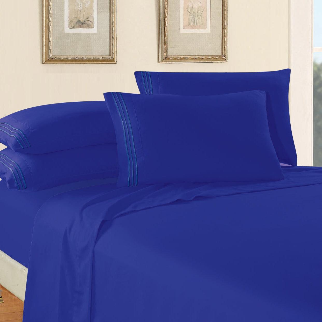 Essential 6-Piece 3-Line Embroidery Sheet Set, Soft as a Hotel Premium Quality,  Moody Shades