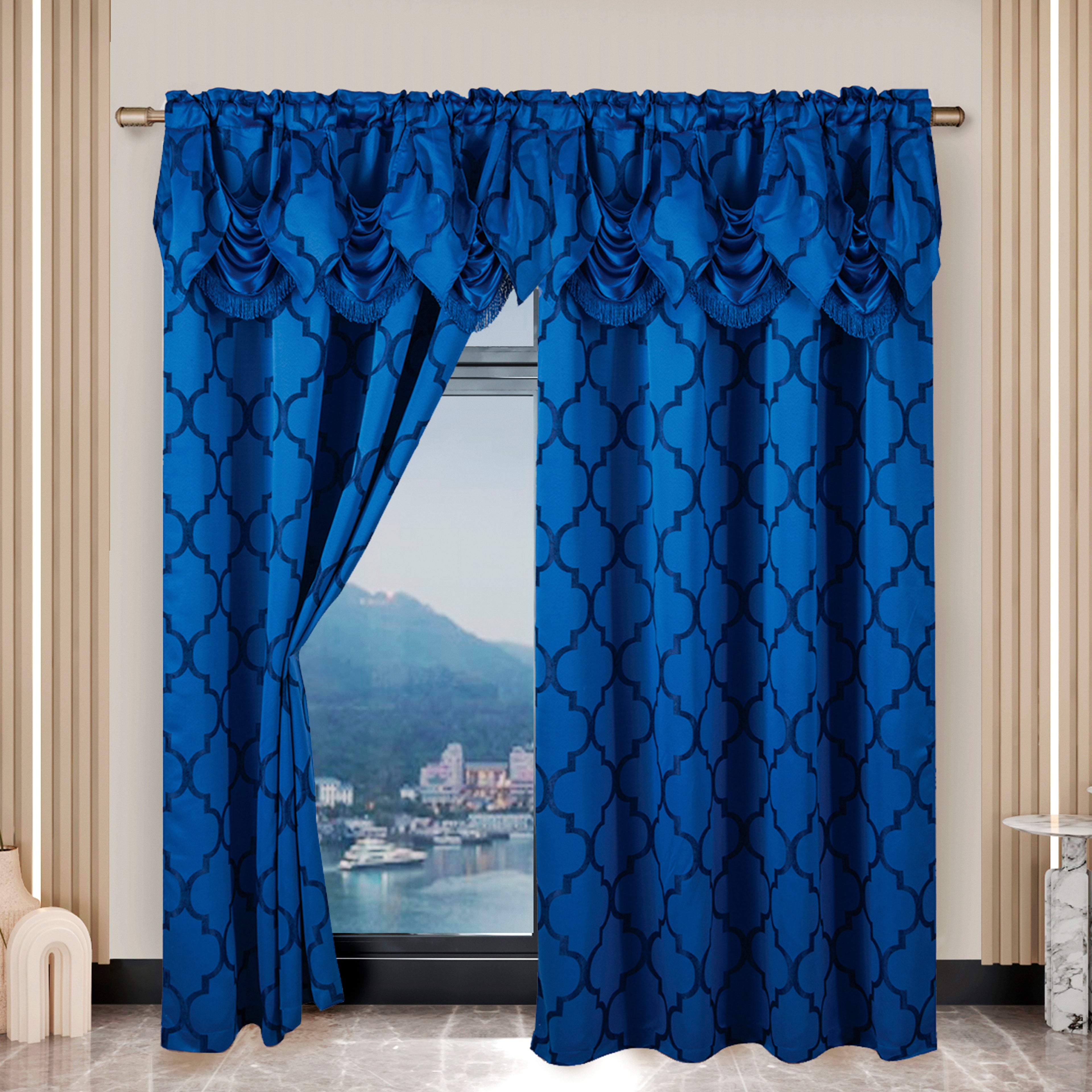 2-Piece Quatrefoil - Moroccan Trellis Jacquard Look Curtain Panels- Attached Valance - 54" W x 84" L, Set of 2