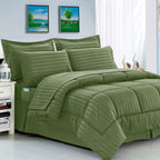 8-Piece Dobby Stripe Comforter Set - Includes 4-Piece Sheet Set with Double Sided Storage Pockets
