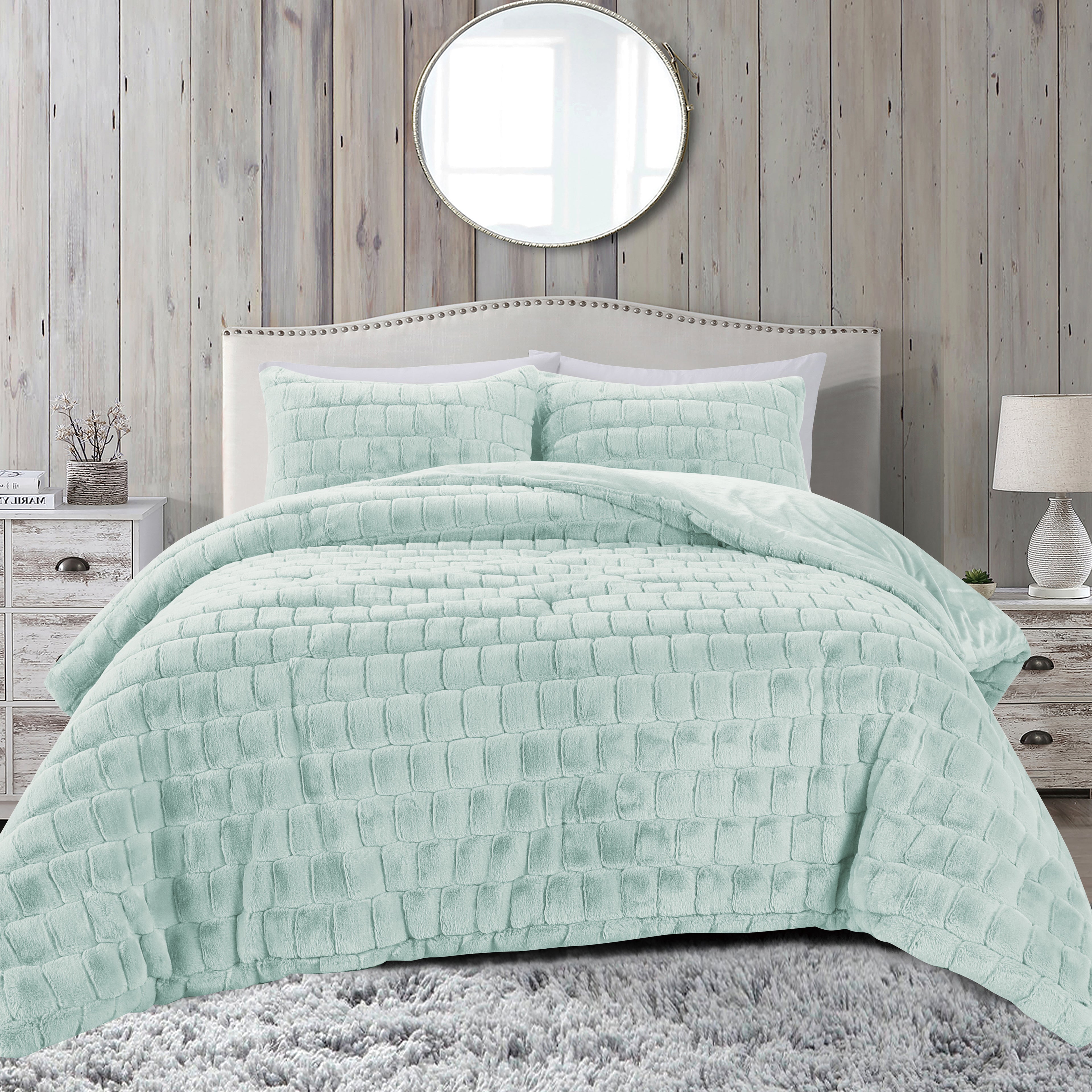 Fluffy 3-Piece Faux Rabbit Fur Comforter Set
