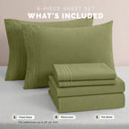 Extra deep 18-24 Inch Pocket 3 Line Embroidery, 6-Piece Sheet Set, Moody Shades
