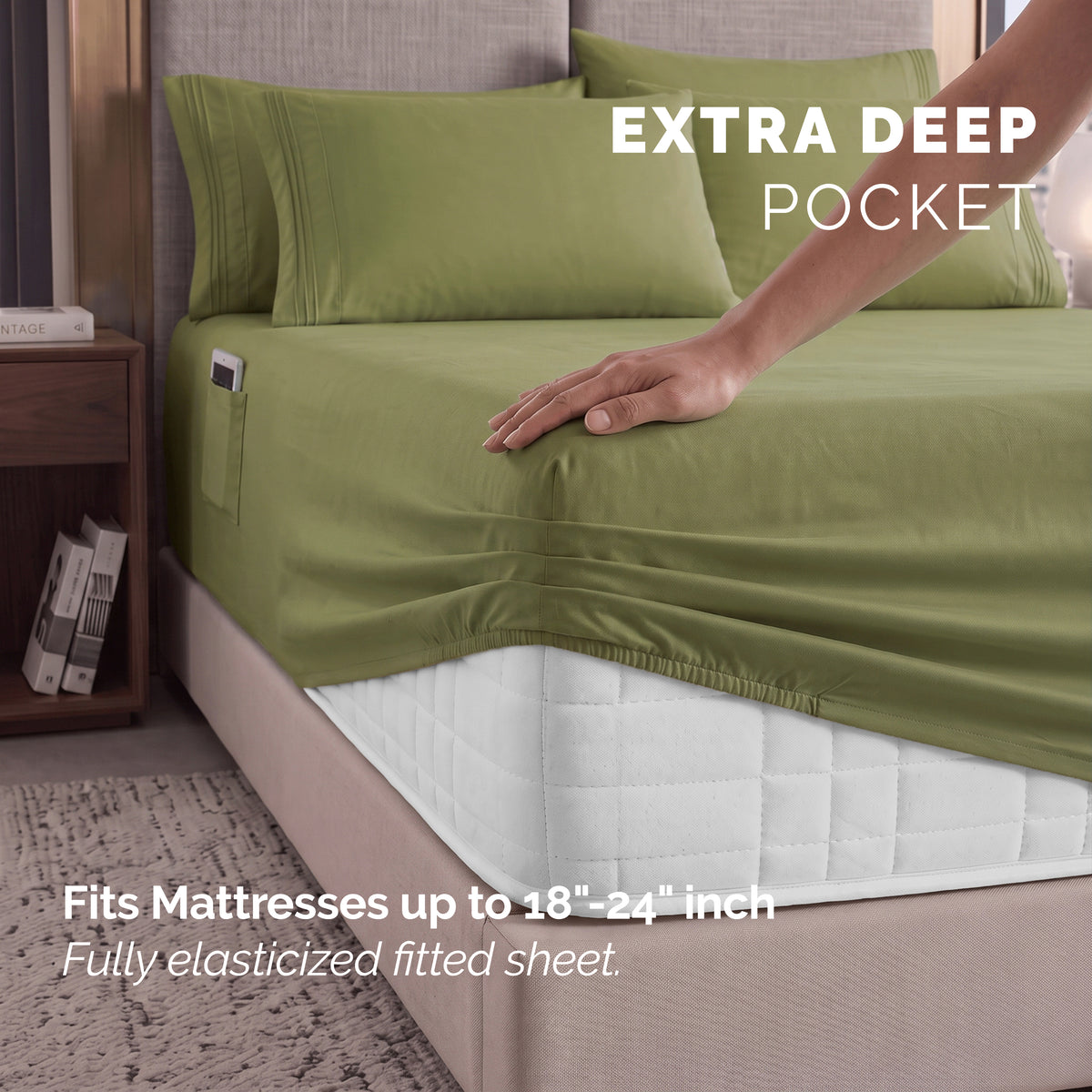 Extra deep 18-24 Inch Pocket 3 Line Embroidery, 6-Piece Sheet Set, Moody Shades