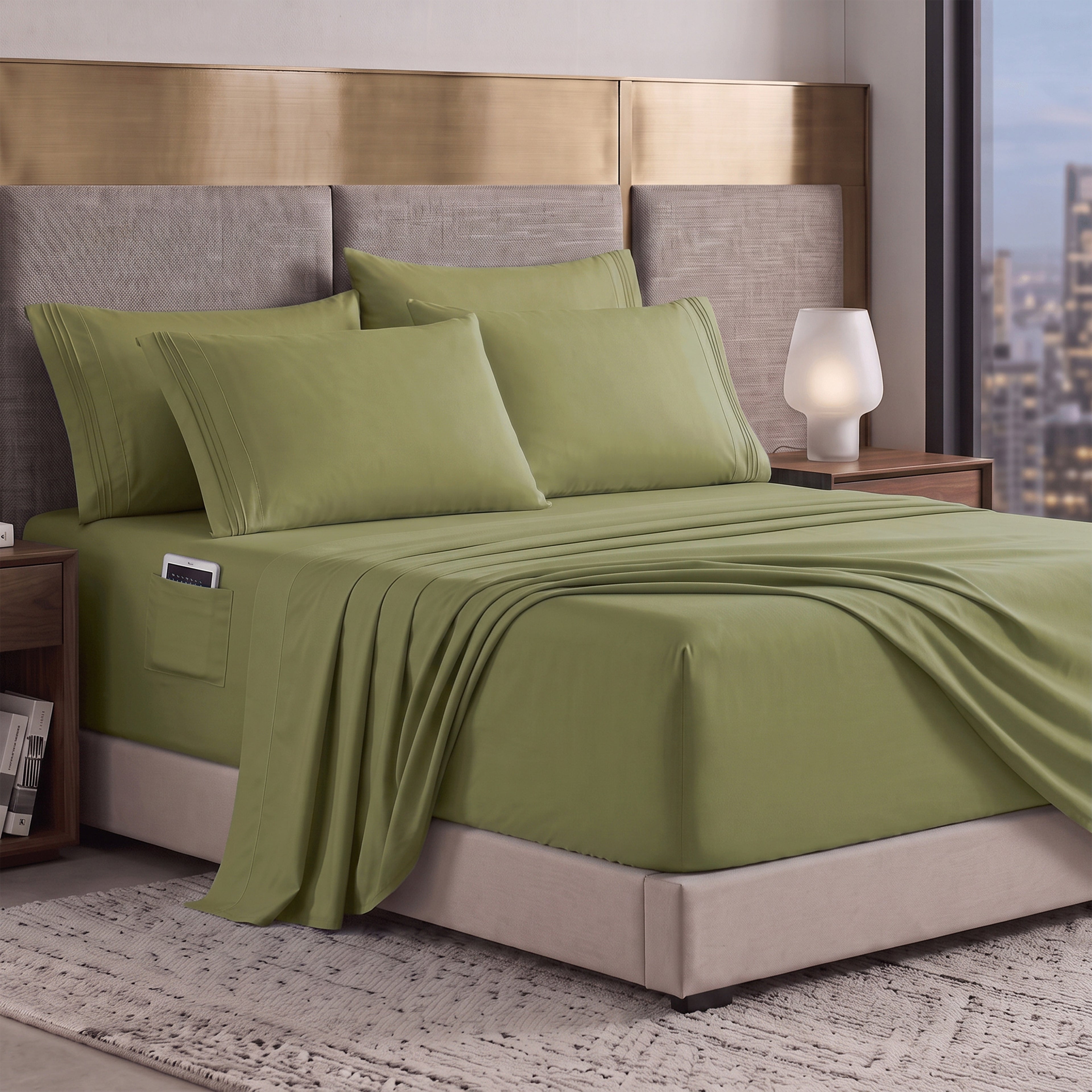 Extra deep 18-24 Inch Pocket 3 Line Embroidery, 6-Piece Sheet Set, Moody Shades