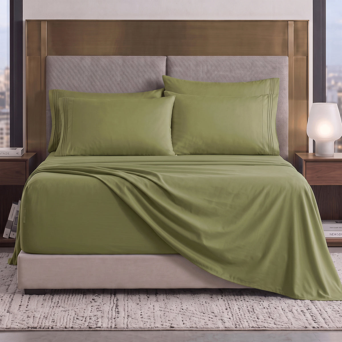 Extra deep 18-24 Inch Pocket 3 Line Embroidery, 6-Piece Sheet Set, Moody Shades