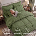 8-Piece Dobby Stripe Comforter Set - Includes 4-Piece Sheet Set with Double Sided Storage Pockets
