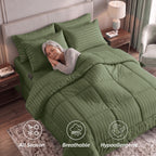 8-Piece Dobby Stripe Comforter Set - Includes 4-Piece Sheet Set with Double Sided Storage Pockets