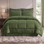 8-Piece Dobby Stripe Comforter Set - Includes 4-Piece Sheet Set with Double Sided Storage Pockets